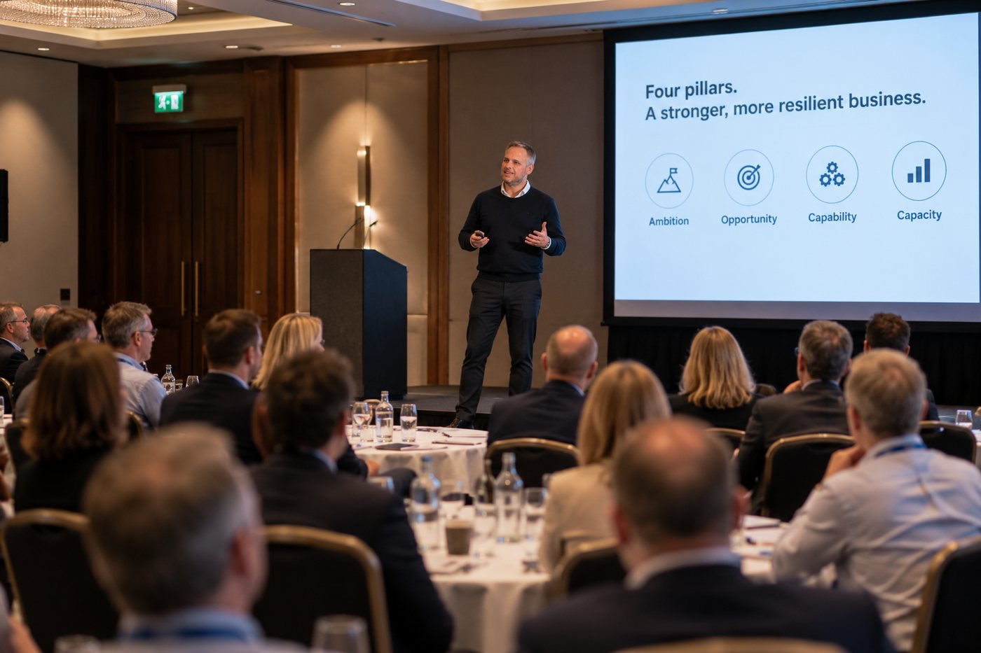 Neil Garratt presenting the four pillars of Balanced Growth to a conference audience